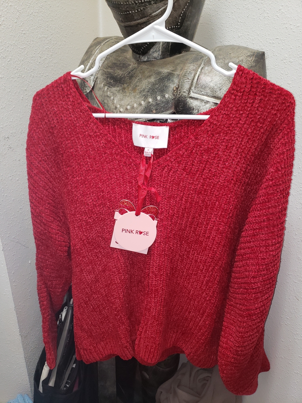 Pink Rose Red Chunky Knit Women's Sweater